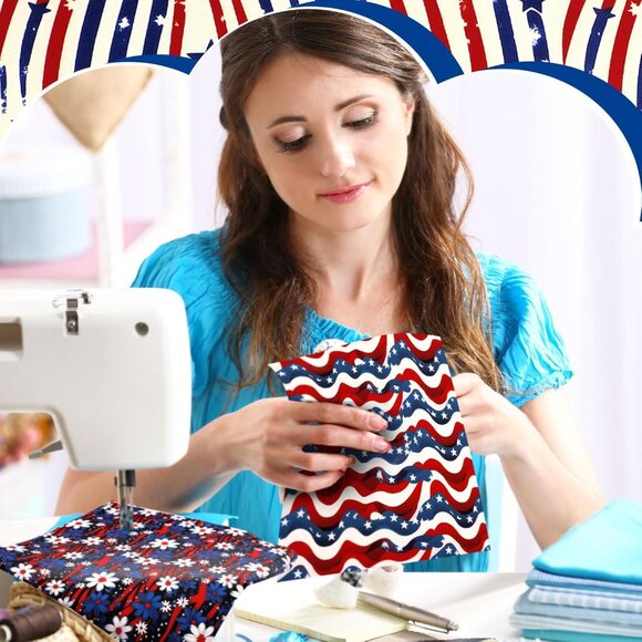 10 Pcs Patriotic Quilting Fabric Squares Bundle, Red White Blue 20x20 Inches for - Picture 6 of 6